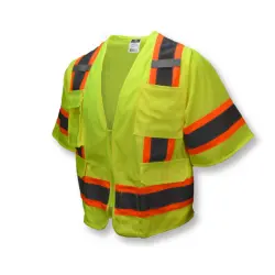 2XL Hi-Vis Lime Polyester Mesh Class 3 Zipper Front 6-Pocket Surveyor's Safety Vest
