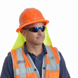 One Size Fits All Hi-Vis Lime Polyester Mesh Cor-Brite Elastic Full Brim & Cap Style Hard Hat Neck Shade