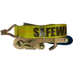 2" x 27ft 10000lb Candor USA Yellow Polyester Web with J-Hooks Ratchet Strap Tie-Down Assembly