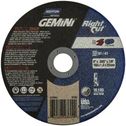 6" x .045" x 7/8" Type 1 Norton Gemini RightCut A36 Aluminum Oxide Steel & S/S Cut Off Wheel