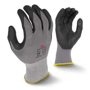 Large Radians Gripper Black Microdot Nitrile Coated 15ga Gray Nylon/Spandex Machine Knit Glove