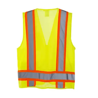 L Hi-Vis Lime Green Polyester Mesh Back/Solid Zipper Front Type R Class 2 10-Pocket Surveyor's Safety Vest