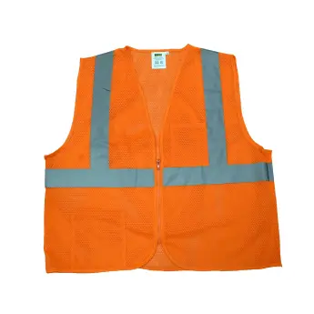 L Hi-Vis Orange Class 2 Polyester Mesh Zipper Front 2-Pocket Safety Vest