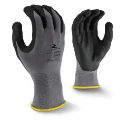 Large Radians Gripper Black Foam Nitrile Coated 15ga Gray Nylon/Spandex Machine Knit Glove