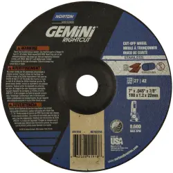 7" x .045" x 7/8" Type 27 Norton Gemini RightCut A24 Aluminum Oxide Steel & INOX S/S Cut Off Wheel